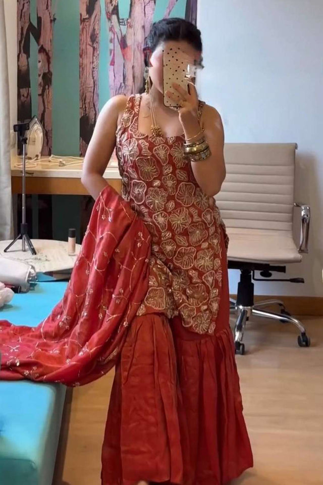 Maroon Sequin Shimmer Sharara Suit Set