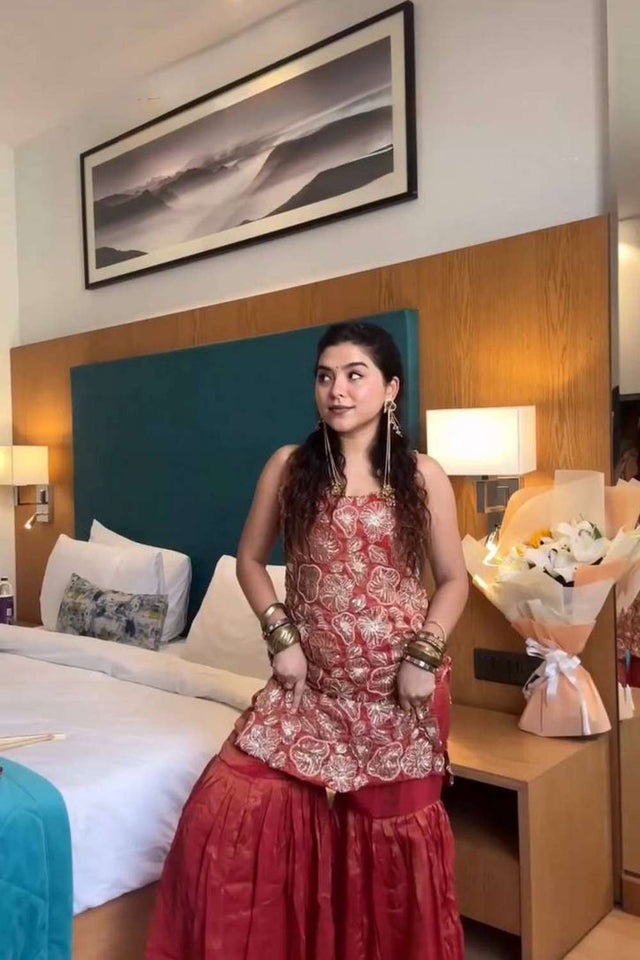 Maroon Sequin Shimmer Sharara Suit Set