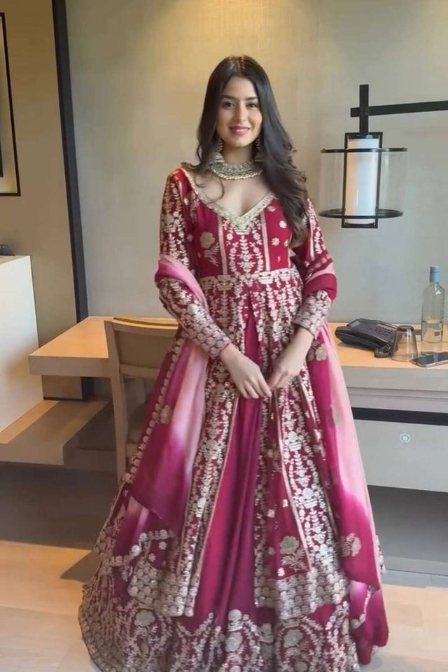 Maroon Sequin Georgette Lehenga