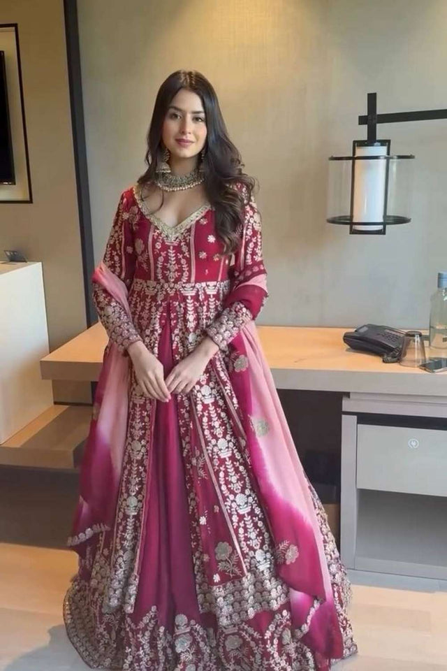 Maroon Sequin Georgette Lehenga