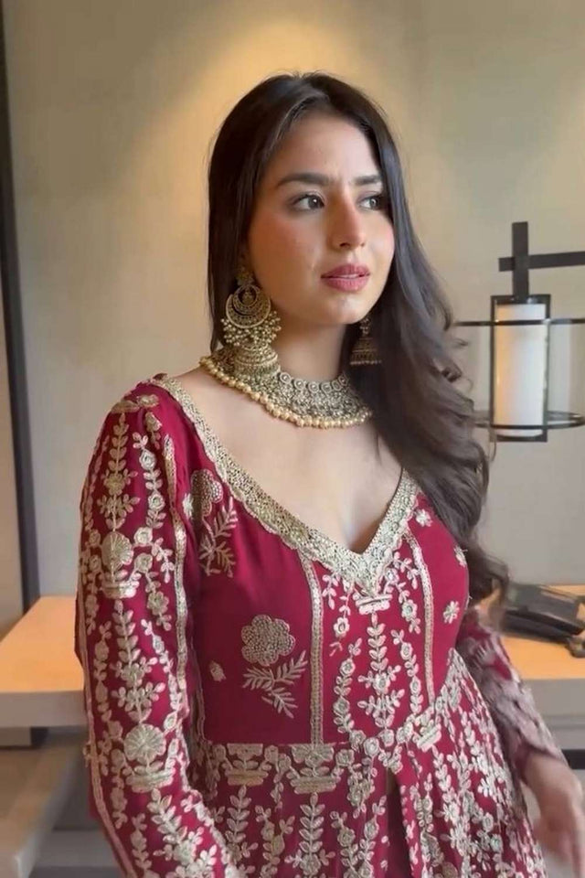 Maroon Sequin Georgette Lehenga