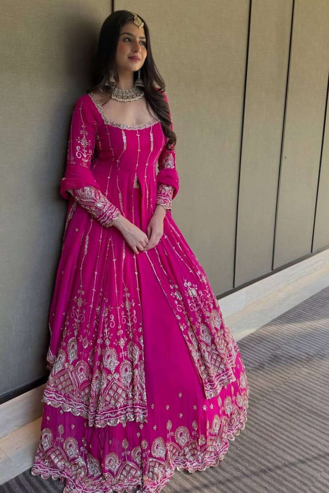 Pink Sequin Georgette Lehenga (RT-5930)
