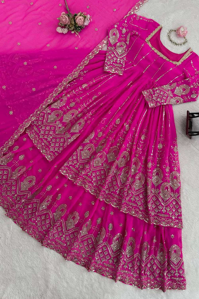 Pink Sequin Georgette Lehenga (RT-5930)