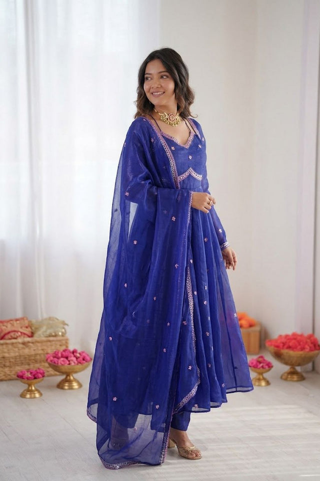 Blue Embroidered Art Silk Anarkali Suit (RT-5936-blue)