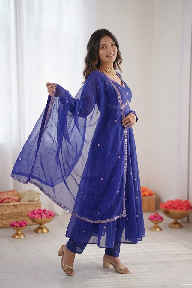 Blue Embroidered Art Silk Anarkali Suit (RT-5936-blue)
