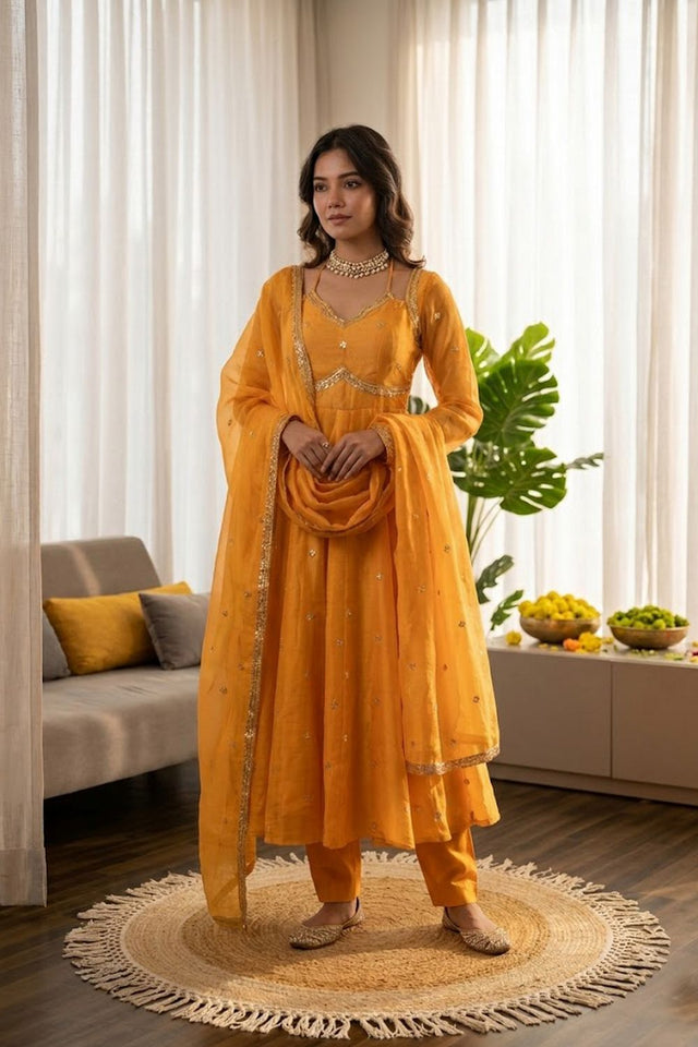 Yellow Embroidered Art Silk Anarkali Suit (RT-5936-yellow)