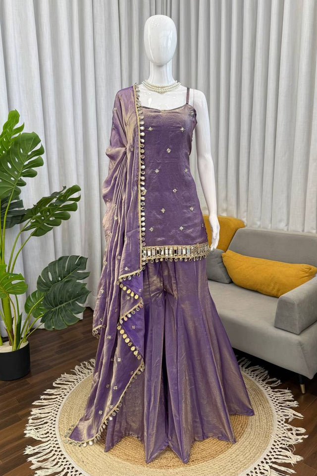 Lavender Floral Embroidered Art Silk Sharara Suit (RT-5992-lavender)