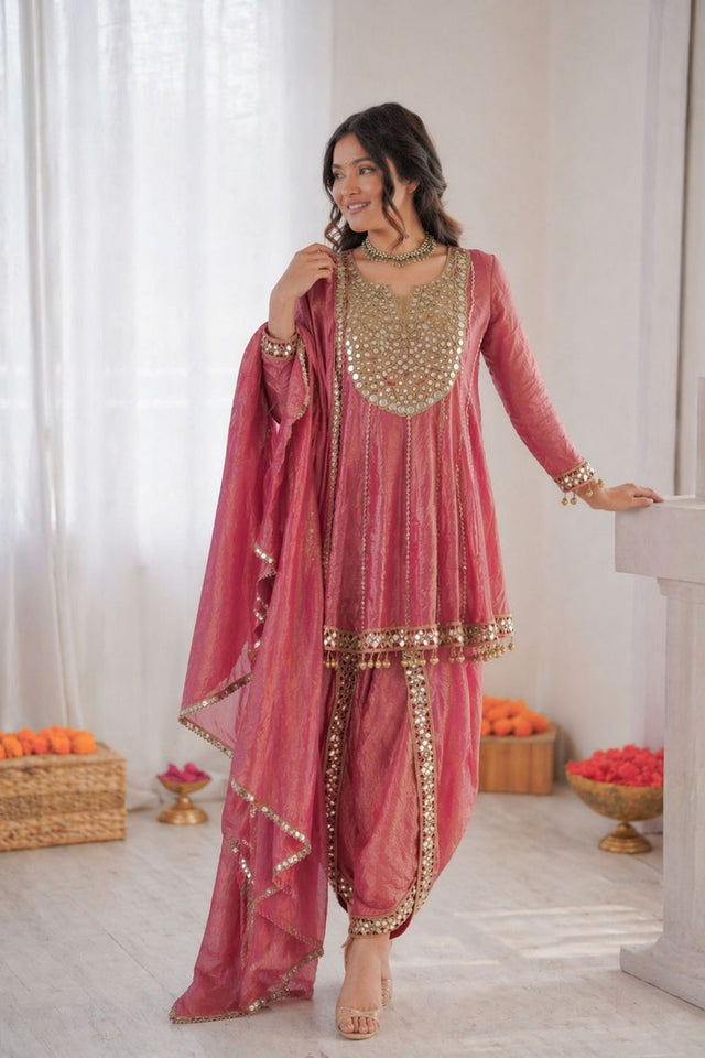 Pink Mirror Sequin Art Silk Patiala Suit (RT-6017)