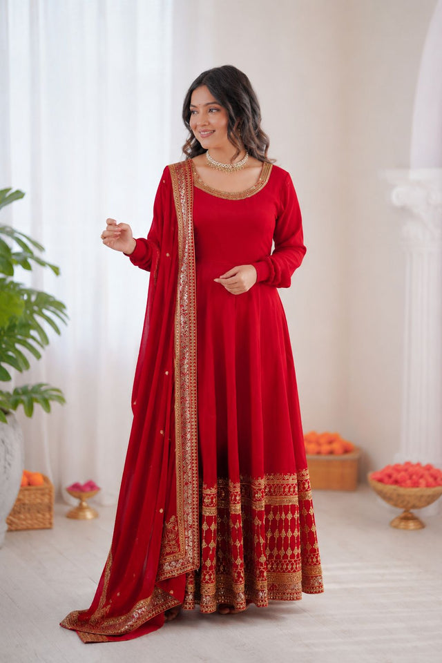 Red Embroidered Art Silk Anarkali Suit (RT-6026)