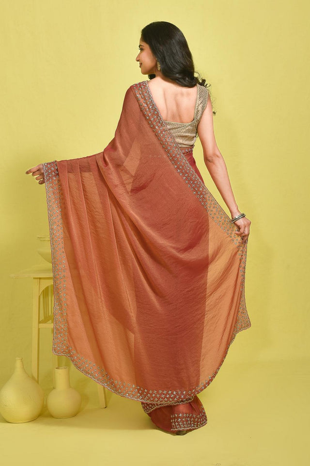 Peach Embroidered Tissue Saree (RWIHHX6B3722)