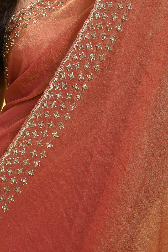 Peach Embroidered Tissue Saree (RWIHHX6B3722)