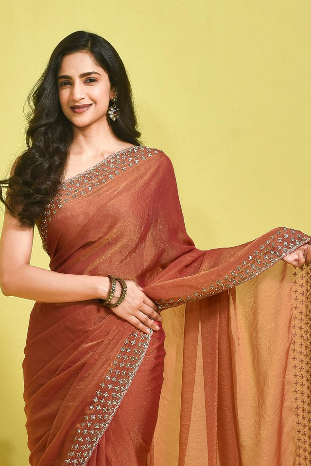 Peach Embroidered Tissue Saree (RWIHHX6B3722)