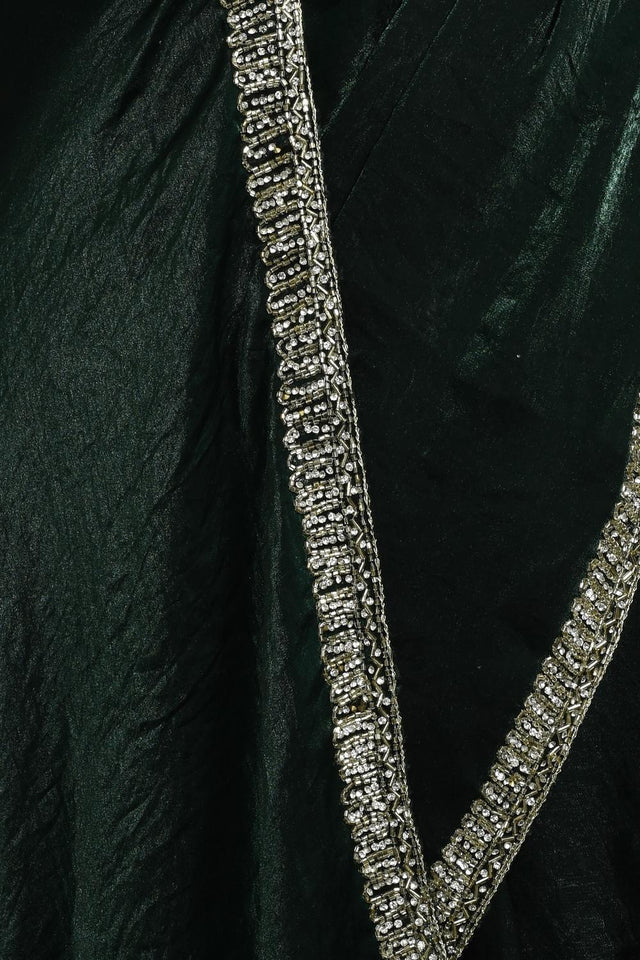 Green Beads & Stone Embossed Satin Saree (RWTGGR6C3803)