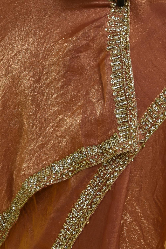 Peach Beads & Stone Embossed Satin Saree (RWTHHR6C3770)