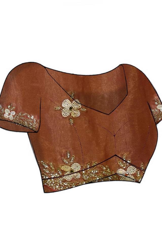 Peach Beads & Stone Embossed Satin Saree (RWTHHZ6B3747)