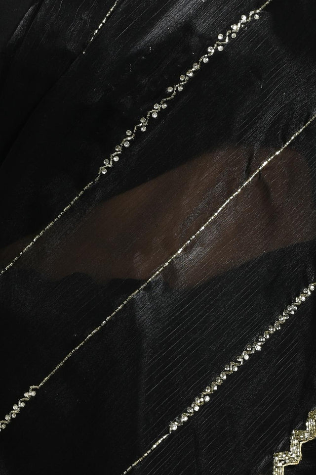 Black Beads & Stone Embossed Satin Saree (RWTLLL6C3797)