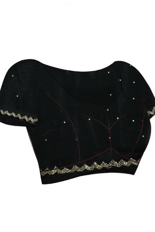 Black Beads & Stone Embossed Satin Saree (RWTLLL6C3797)