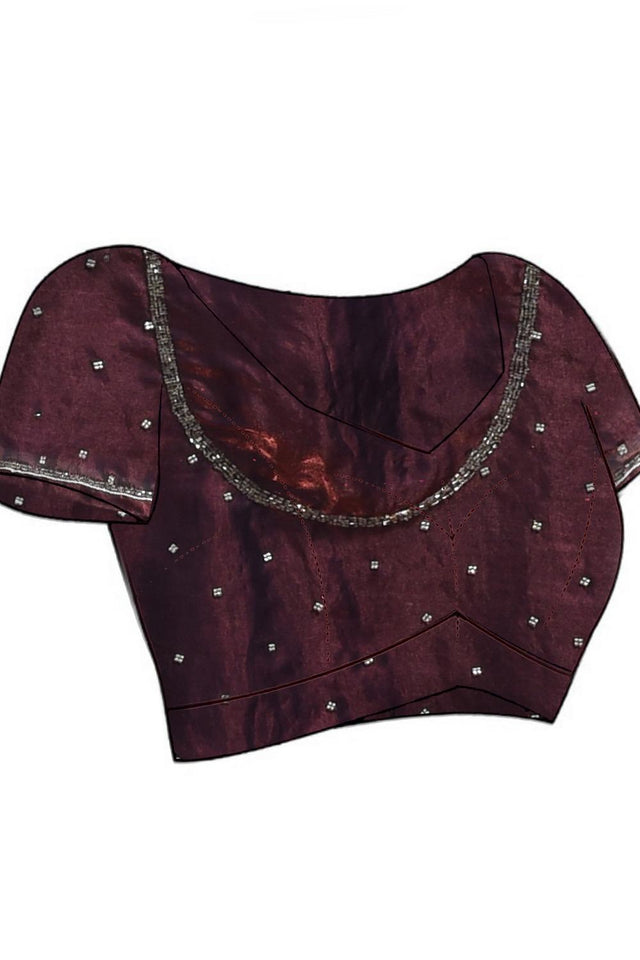 Maroon Beads & Stone Embossed Satin Saree (RWTMMN6C3790)