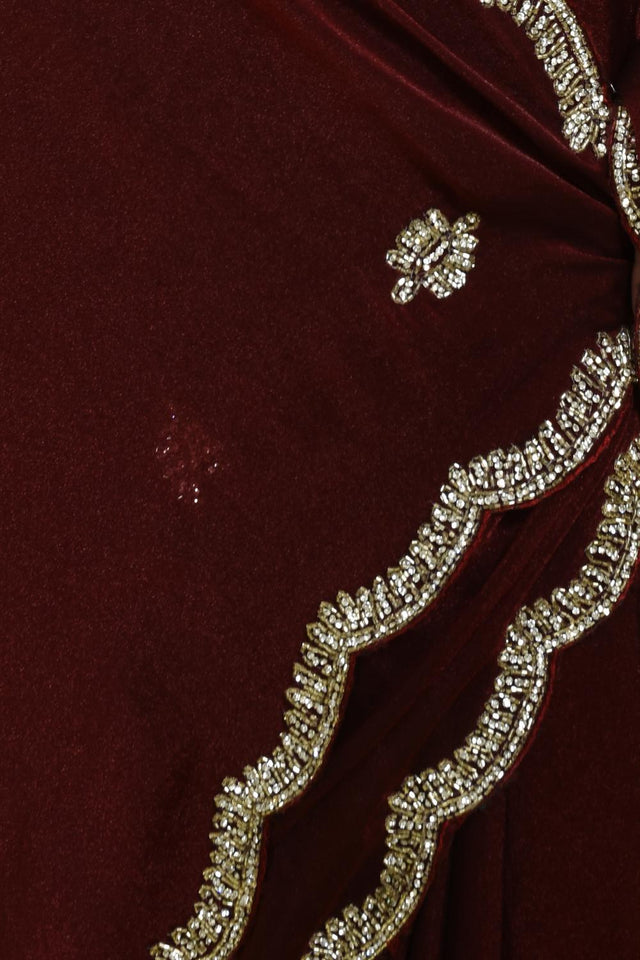 Maroon Embroidered Satin Saree (RWTMMT6B3710)