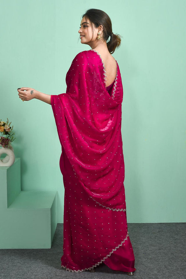 Pink Beads Embossed Satin Saree (RWTPPN6C3817)