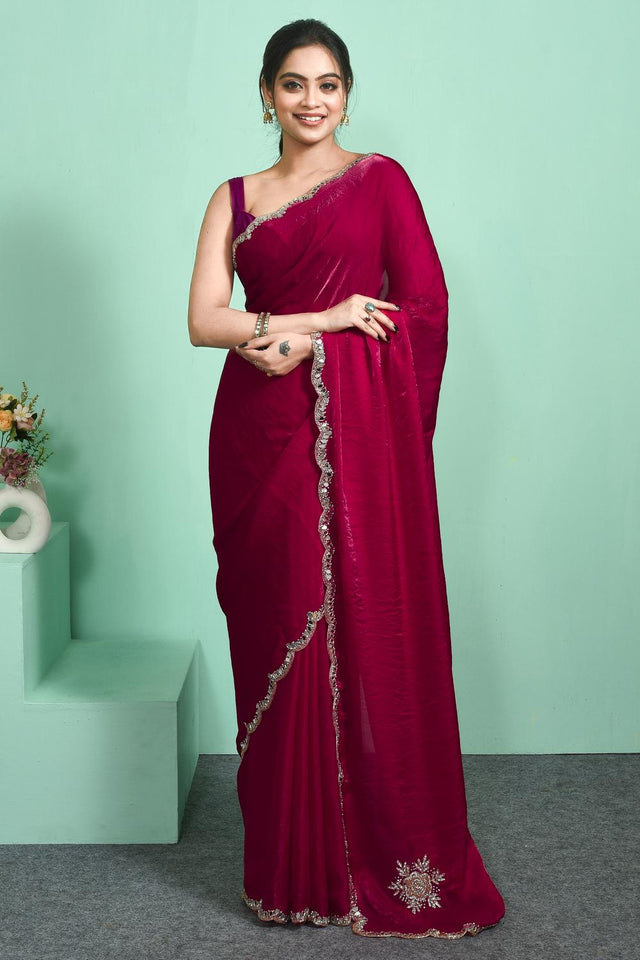 Pink Sequin & Stone Embossed Satin Saree (RWTPPP6C3819)