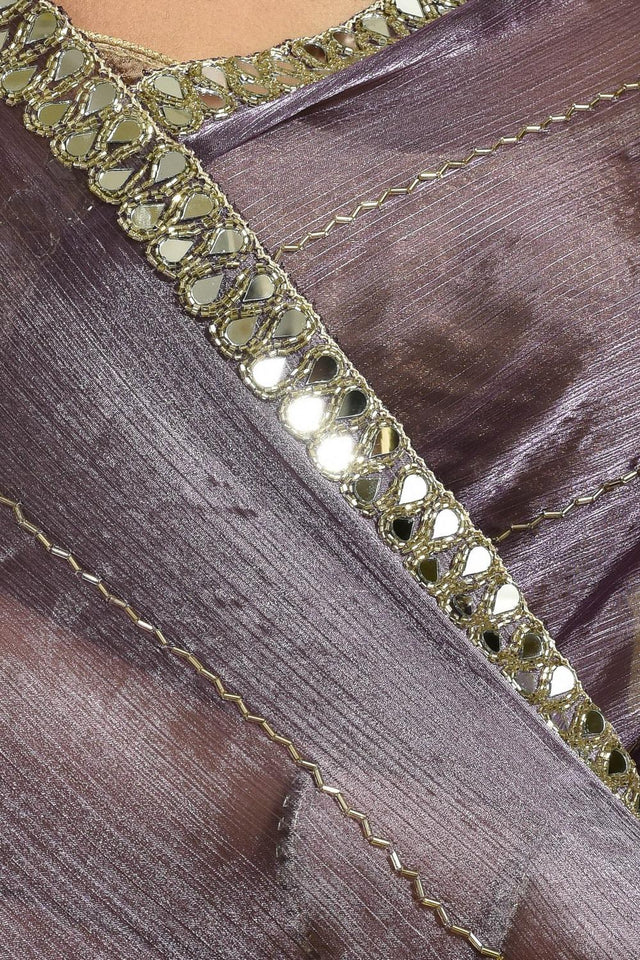 Violet Mirror Sequin Satin Saree (RWTQQO6B3717)