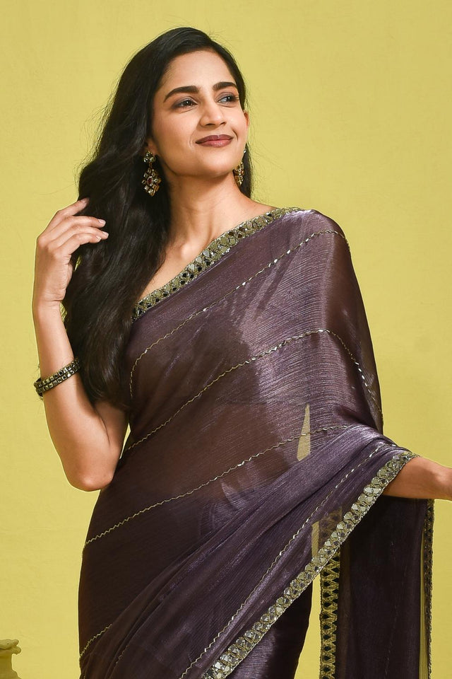 Violet Mirror Sequin Satin Saree (RWTQQO6B3717)