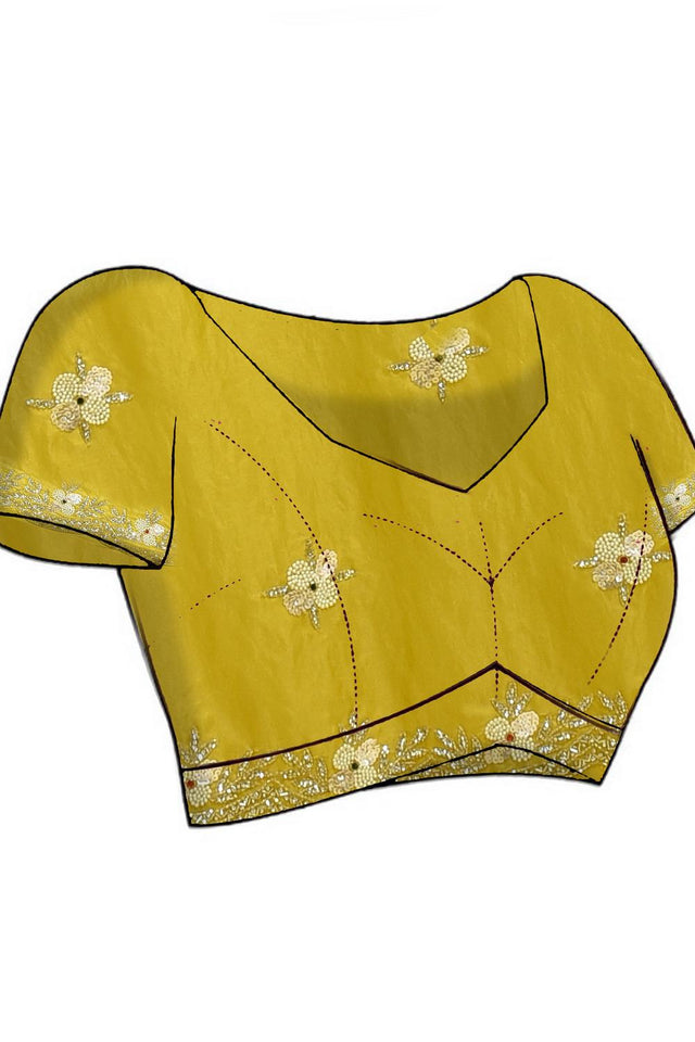 Yellow Beads & Stone Embossed Satin Saree (RWTYYZ6C3786)