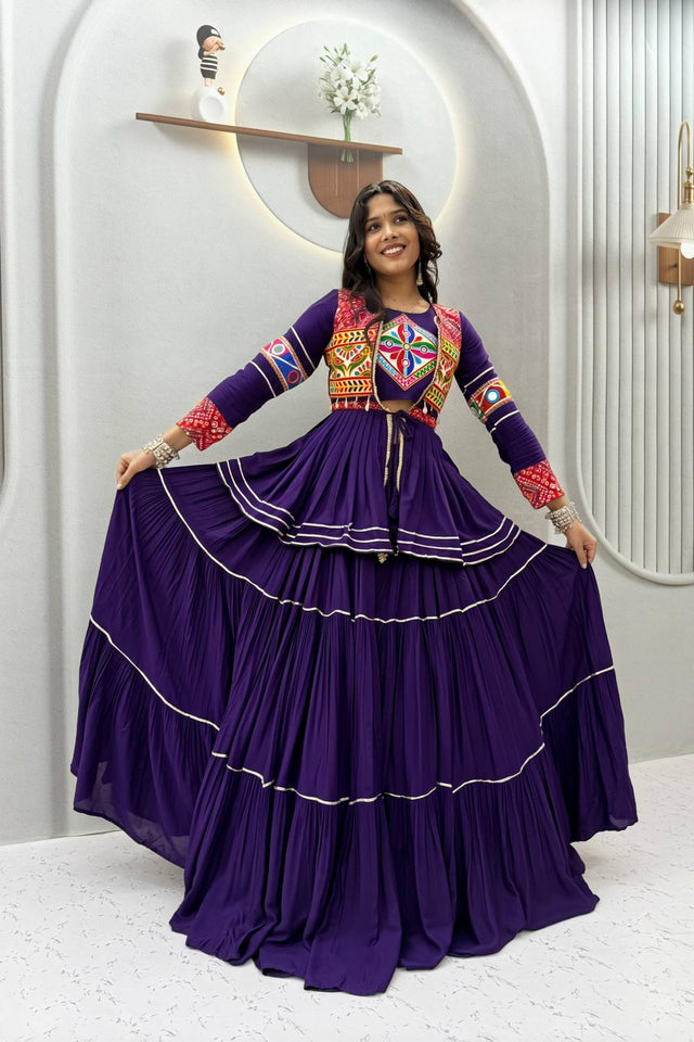 Blue Solid with Flared Cotton Lehenga (Ram -120- Blue)