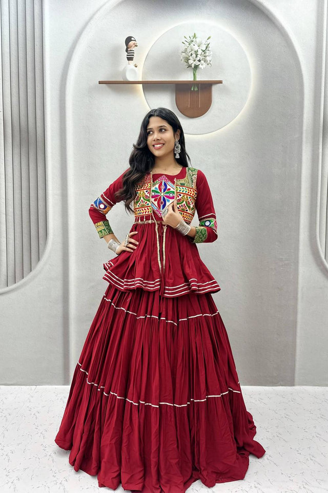 Maroon Solid with Flared Cotton Lehenga (Ram -120- Maroon)