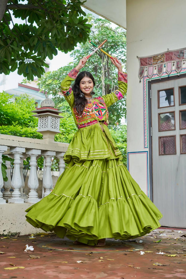 Dark Green Solid with Flared Cotton Lehenga (Ram -120- Parrotgreen)