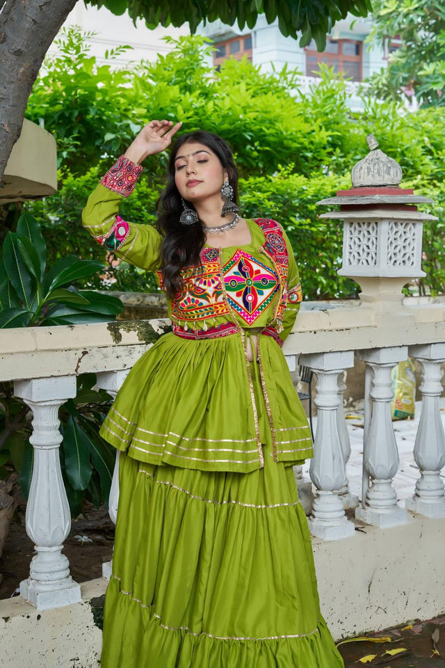 Dark Green Solid with Flared Cotton Lehenga (Ram -120- Parrotgreen)