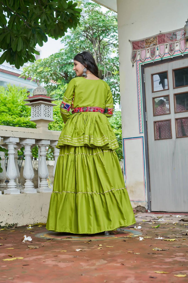 Dark Green Solid with Flared Cotton Lehenga (Ram -120- Parrotgreen)