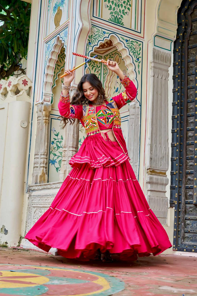Pink Solid with Flared Cotton Lehenga (Ram -120- Pink)