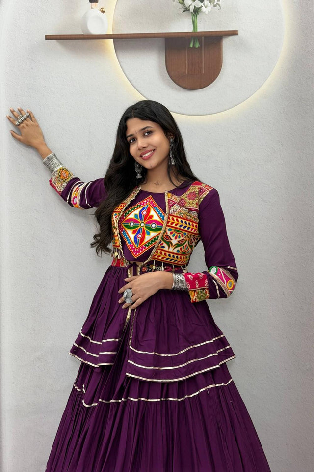 Purple Solid with Flared Cotton Lehenga (Ram -120- Purple)