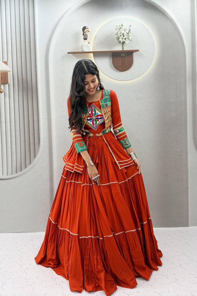 Rust Solid with Flared Cotton Lehenga (Ram -120- Rust)