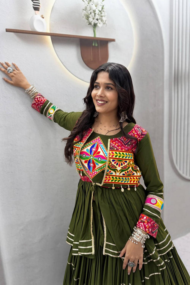 Mehendi Solid with Flared Cotton Lehenga (Ram -120- mahendi)