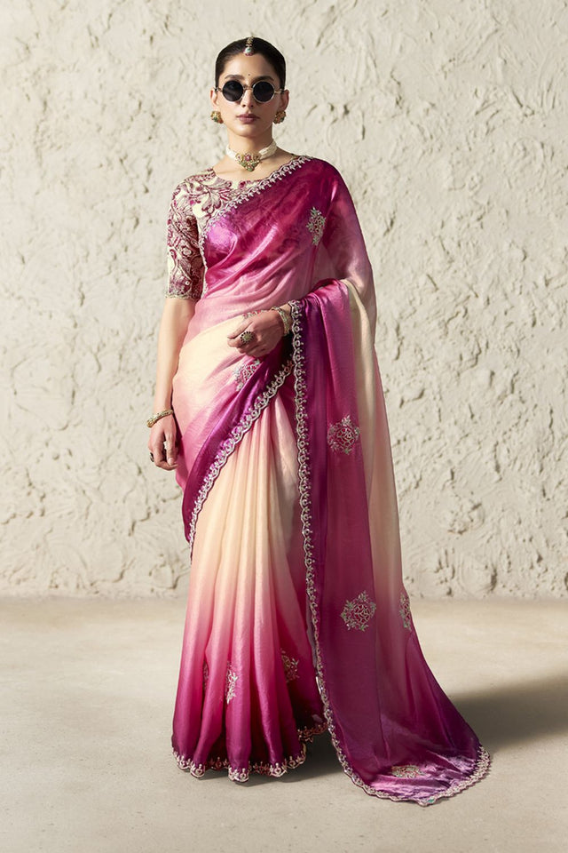 Pink Embroidered Tissue Saree (Rangat-2345)