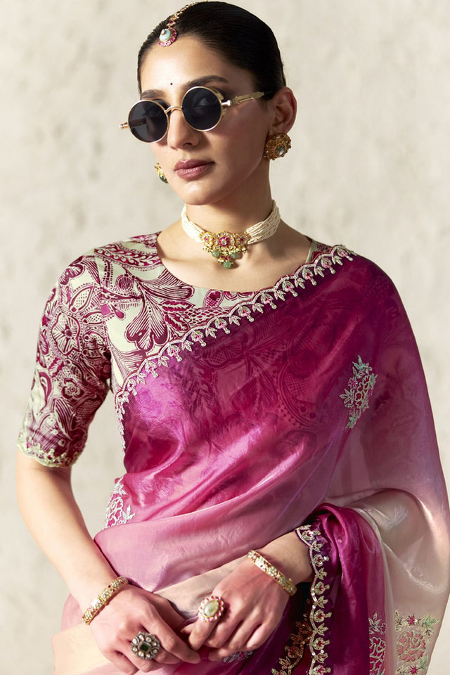 Pink Embroidered Tissue Saree (Rangat-2345)