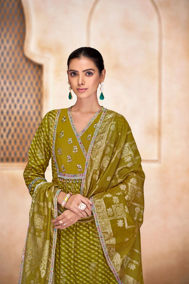 Green Printed Modal Chanderi Straight Cut Suit Set