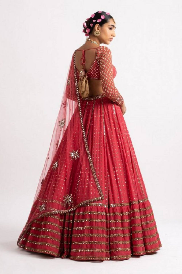 Red Gotta Patti Georgette Lehenga