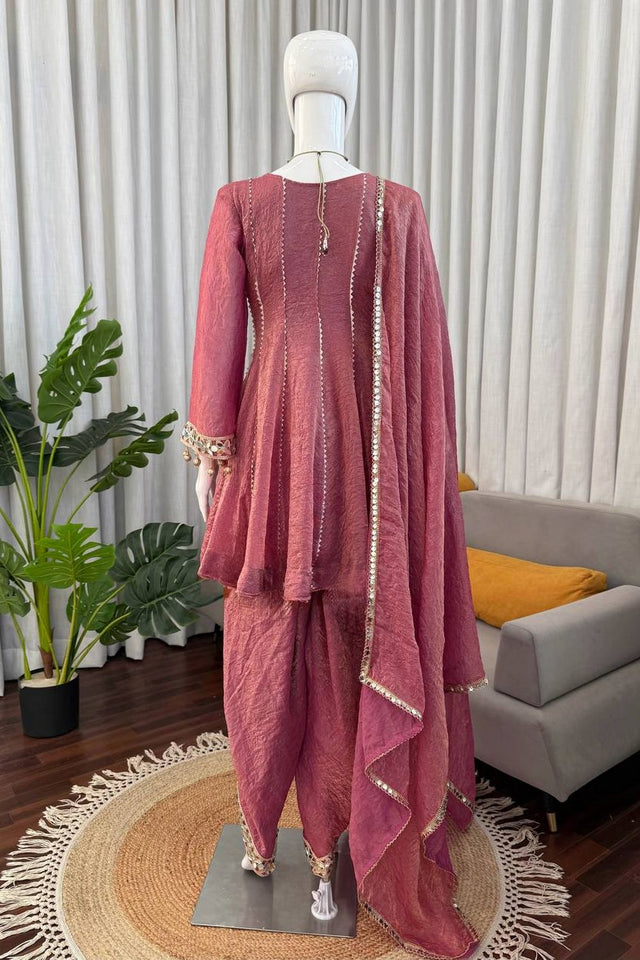 Pink Mirror Sequin Art Silk Punjabi Suit Set (Rt-6017)