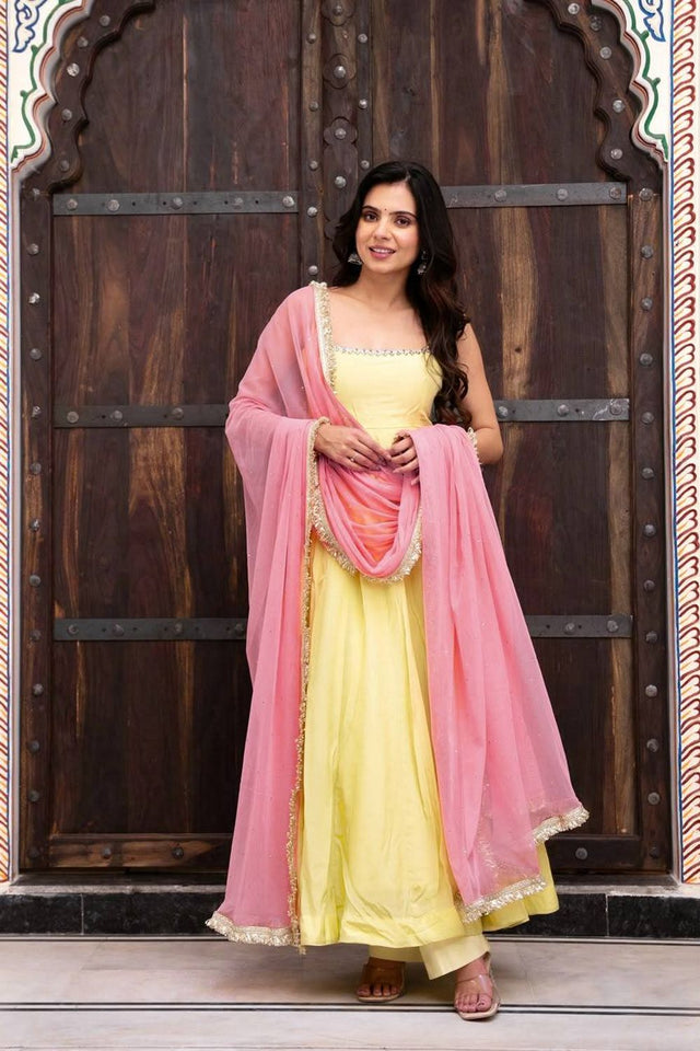 Yellow Solid Georgette Anarkali Suit (Rt-6062)