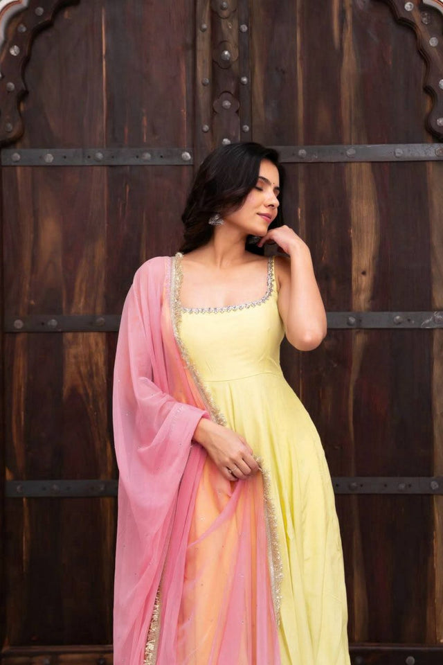 Yellow Solid Georgette Anarkali Suit (Rt-6062)