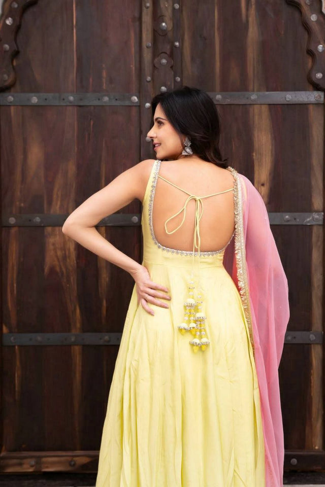 Yellow Solid Georgette Anarkali Suit (Rt-6062)