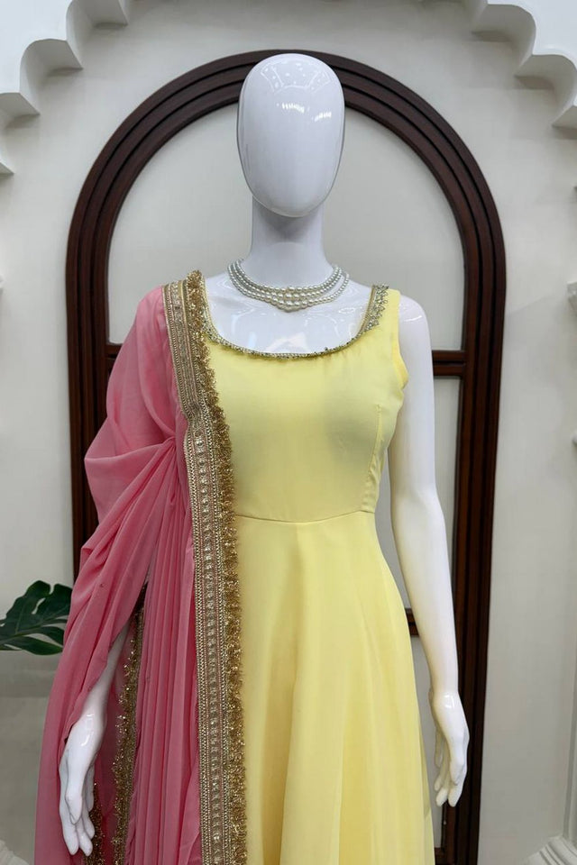 Yellow Solid Georgette Anarkali Suit (Rt-6062)