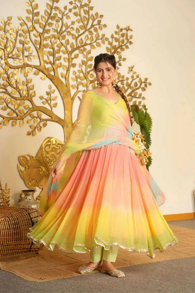 Multi Color Solid with Lace Border Georgette Anarkali Suit (Rt-6069)