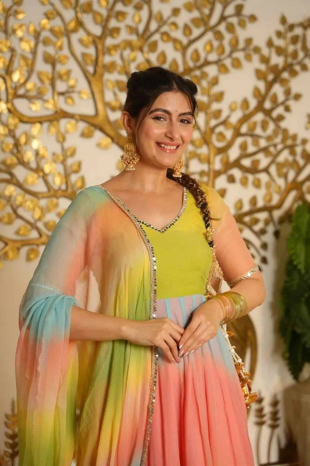 Multi Color Solid with Lace Border Georgette Anarkali Suit (Rt-6069)