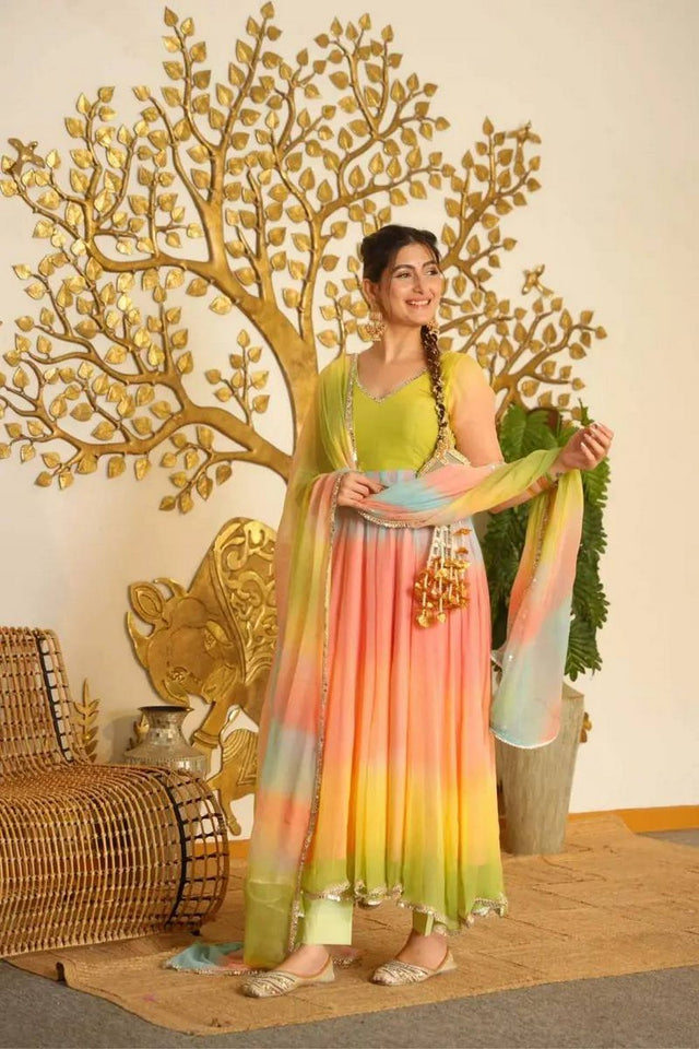 Multi Color Solid with Lace Border Georgette Anarkali Suit (Rt-6069)