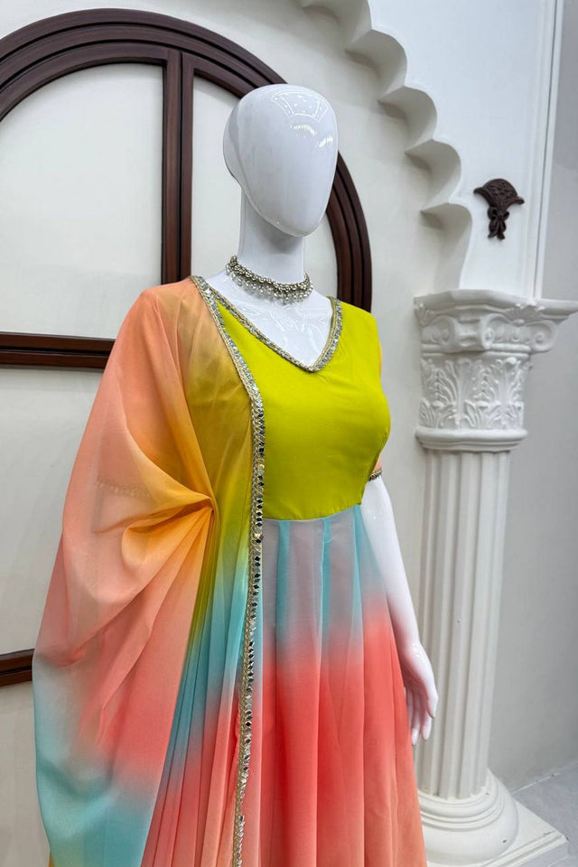 Multi Color Solid with Lace Border Georgette Anarkali Suit (Rt-6069)